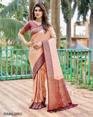 Traditional Kanjivaram Pattu Saree in Light Orange