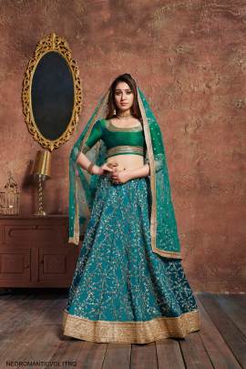 Turquoise Art Silk Lehenga Choli From Neo Romantic Vol 1 by Zeel Clothing 