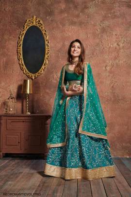 Turquoise Art Silk Lehenga Choli From Neo Romantic Vol 1 by Zeel Clothing