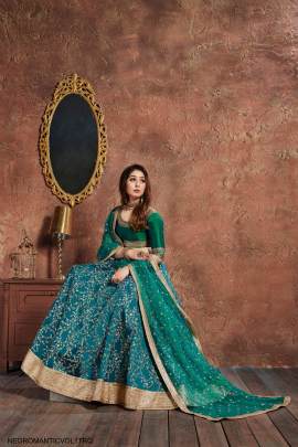 Turquoise Art Silk Lehenga Choli From Neo Romantic Vol 1 by Zeel Clothing