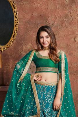 Turquoise Art Silk Lehenga Choli From Neo Romantic Vol 1 by Zeel Clothing