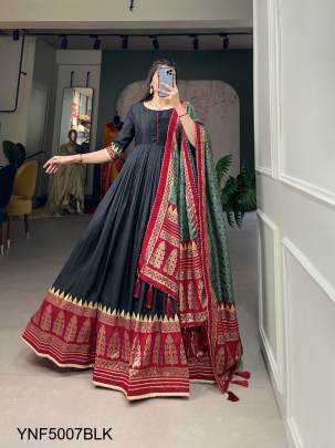 Tussar Silk Designer Gown in Black