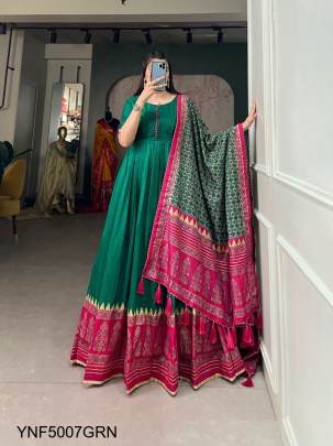 Tussar Silk Designer Gown in Green