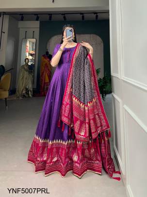 Tussar Silk Designer Gown in Purple