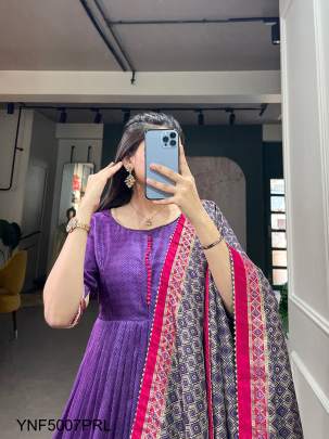 Tussar Silk Designer Gown in Purple