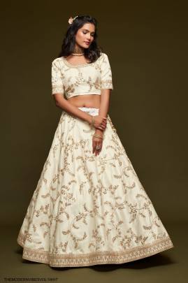 White Art Silk Lehenga Choli From The Modern Vibes Vol 1 by Zeel Clothing