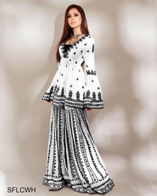 White Heavy Georgette Top With Beautiful Fully Embroidered Heavy Georgette Sharara