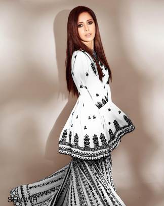 White Heavy Georgette Top With Beautiful Fully Embroidered Heavy Georgette Sharara