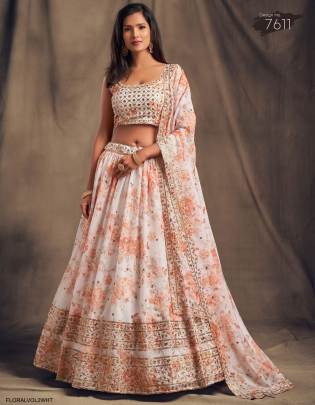 White Organza Lehenga Choli From Floral Vol 2 by Zeel Clothing