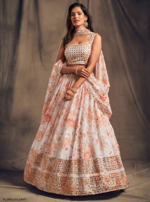 White Organza Lehenga Choli From Floral Vol 2 by Zeel Clothing