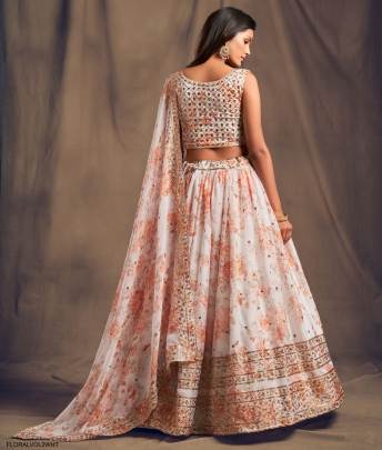 White Organza Lehenga Choli From Floral Vol 2 by Zeel Clothing