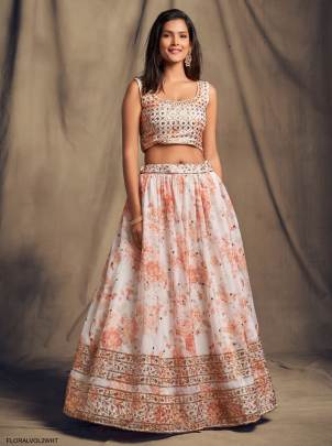 White Organza Lehenga Choli From Floral Vol 2 by Zeel Clothing