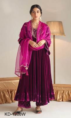 Wine Beautiful Designer Suit On havy Velvet KD1208