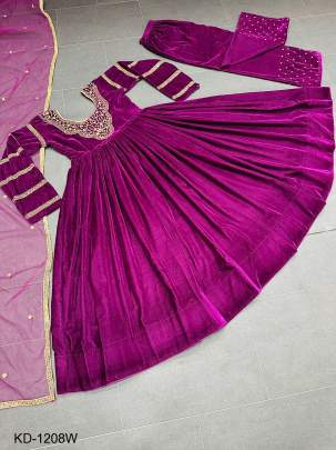 Wine Beautiful Designer Suit On havy Velvet KD1208