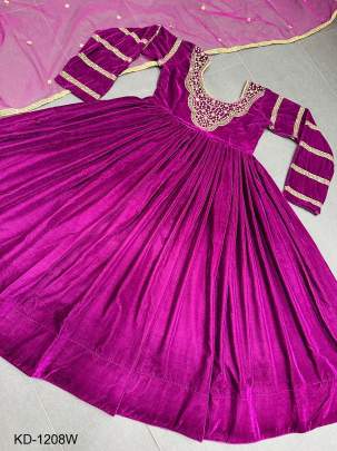 Wine Beautiful Designer Suit On havy Velvet KD1208