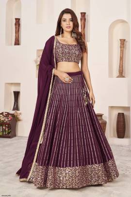 Wine Georgette Lehenga Choli From Anchal by Zeel Clothing