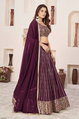 Wine Georgette Lehenga Choli From Anchal by Zeel Clothing