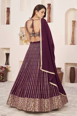 Wine Georgette Lehenga Choli From Anchal by Zeel Clothing