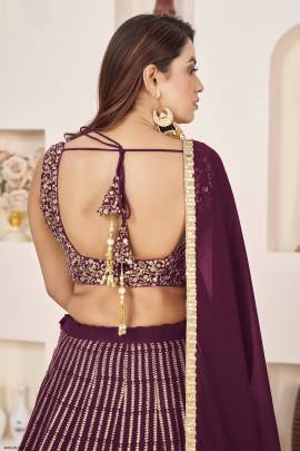 Wine Georgette Lehenga Choli From Anchal by Zeel Clothing