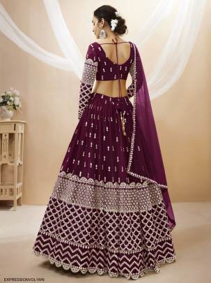 Wine Georgette Sequence Zari Embroidered Work Lehenga Expression Vol 1 by Zeel Clothing