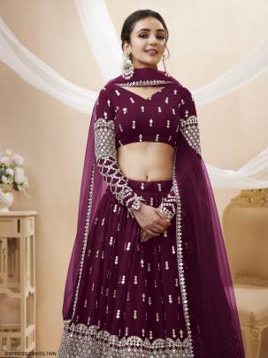 Wine Georgette Sequence Zari Embroidered Work Lehenga Expression Vol 1 by Zeel Clothing