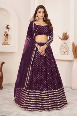 Wine Georgette Squins Lehenga Choli From Anchal by Zeel Clothing