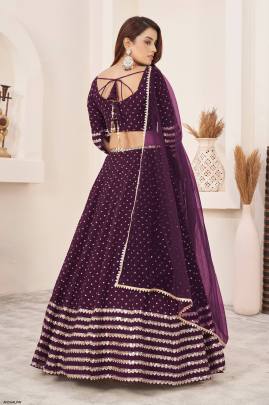 Wine Georgette Squins Lehenga Choli From Anchal by Zeel Clothing