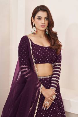 Wine Georgette Squins Lehenga Choli From Anchal by Zeel Clothing