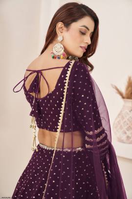 Wine Georgette Squins Lehenga Choli From Anchal by Zeel Clothing