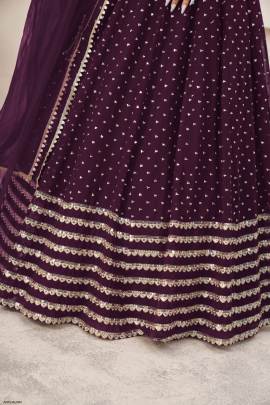 Wine Georgette Squins Lehenga Choli From Anchal by Zeel Clothing