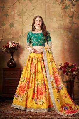 Yellow and Green Organza Lehenga Choli From Floral Vol 1 by Zeel Clothing