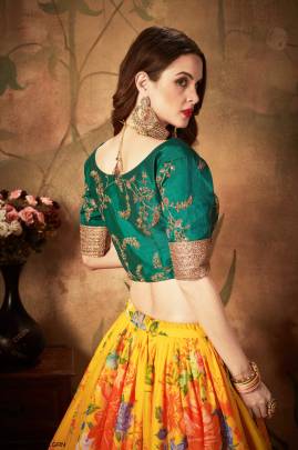 Yellow and Green Organza Lehenga Choli From Floral Vol 1 by Zeel Clothing