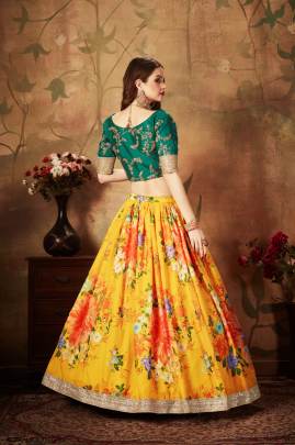 Yellow and Green Organza Lehenga Choli From Floral Vol 1 by Zeel Clothing