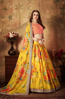 Yellow and Orange Organza Lehenga Choli From Floral Vol 1 by Zeel Clothing