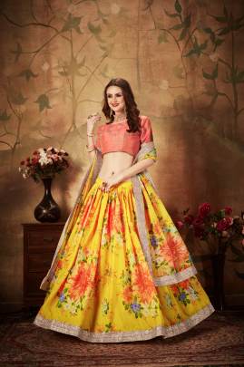 Yellow and Orange Organza Lehenga Choli From Floral Vol 1 by Zeel Clothing