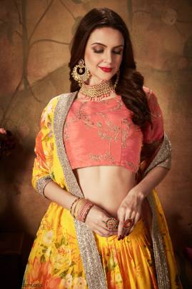 Yellow and Orange Organza Lehenga Choli From Floral Vol 1 by Zeel Clothing