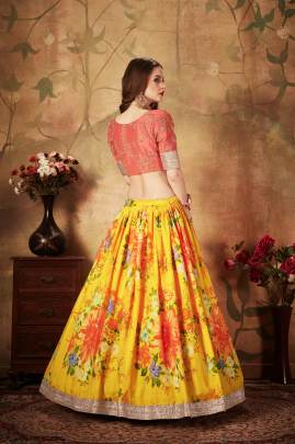 Yellow and Orange Organza Lehenga Choli From Floral Vol 1 by Zeel Clothing