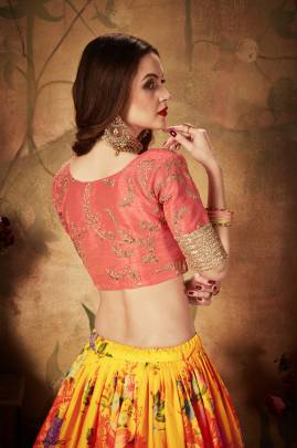 Yellow and Orange Organza Lehenga Choli From Floral Vol 1 by Zeel Clothing