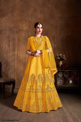 Yellow Art Silk Lehenga Choli From Cultural by Zee Clothing