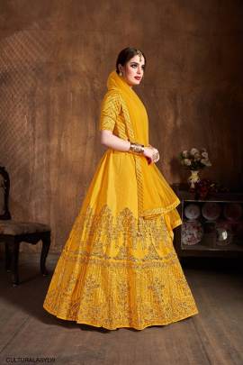 Yellow Art Silk Lehenga Choli From Cultural by Zee Clothing