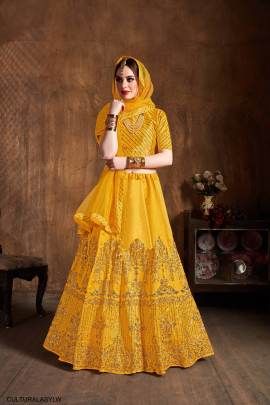 Yellow Art Silk Lehenga Choli From Cultural by Zee Clothing