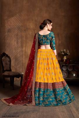 Yellow Banarasi Silk Lehenga Choli From Cultural by Zee Clothing