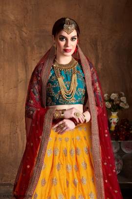 Yellow Banarasi Silk Lehenga Choli From Cultural by Zee Clothing