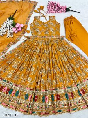 Yellow Faux Georgette New Naira Cut Gown