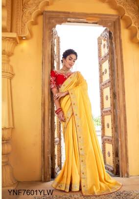 Yellow Georgette Embroidery Saree  YNF7601