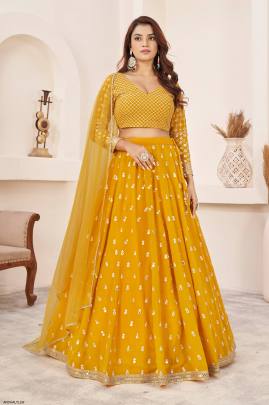 Yellow Georgette Lehenga Choli From Anchal by Zeel Clothing