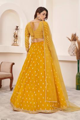 Yellow Georgette Lehenga Choli From Anchal by Zeel Clothing