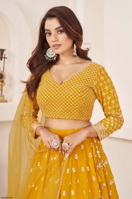 Yellow Georgette Lehenga Choli From Anchal by Zeel Clothing