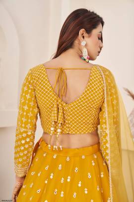 Yellow Georgette Lehenga Choli From Anchal by Zeel Clothing