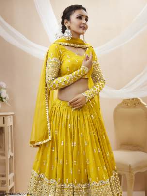 Yellow Georgette Sequence Zari Embroidered Work Lehenga Expression Vol 1 by Zeel Clothing